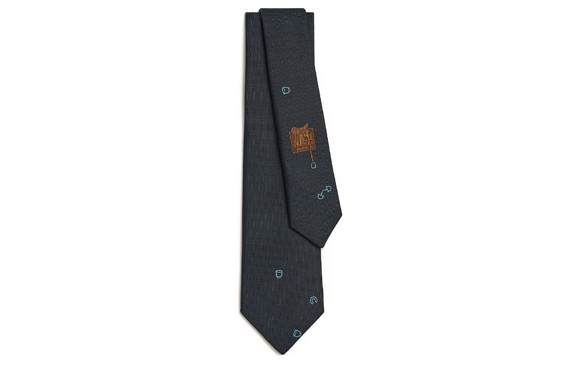 HERMES Mulberry Silk Ties Men's Dark Blue