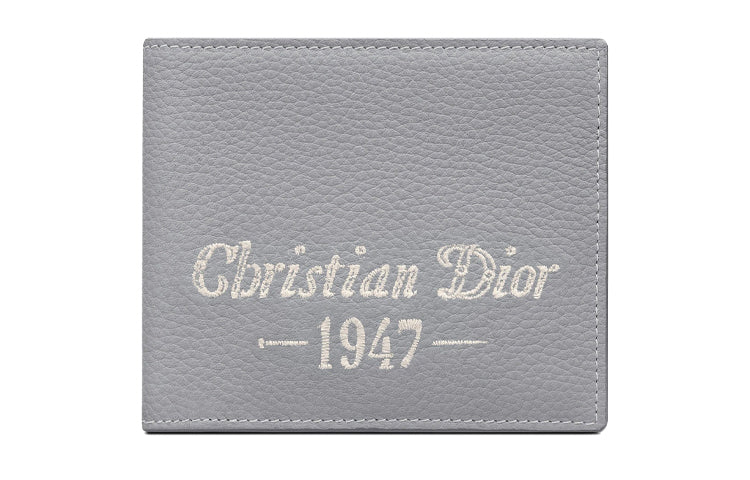 DIOR Grained Calfskin Card Holder Wallet Men's Gray