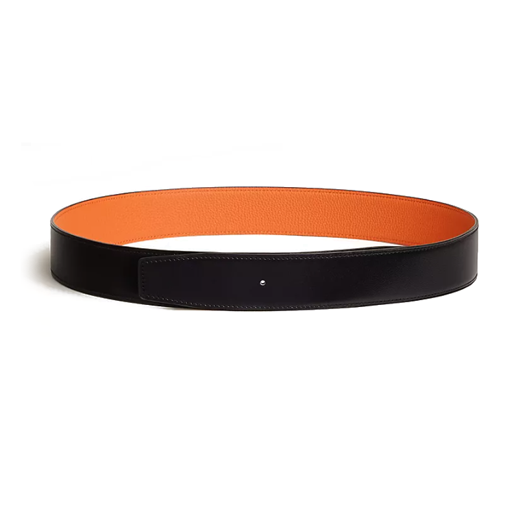 HERMES Double-Sided Design Smooth Buckle Calfskin Leather Belts Men's Black/Orange Width: 3.8CM