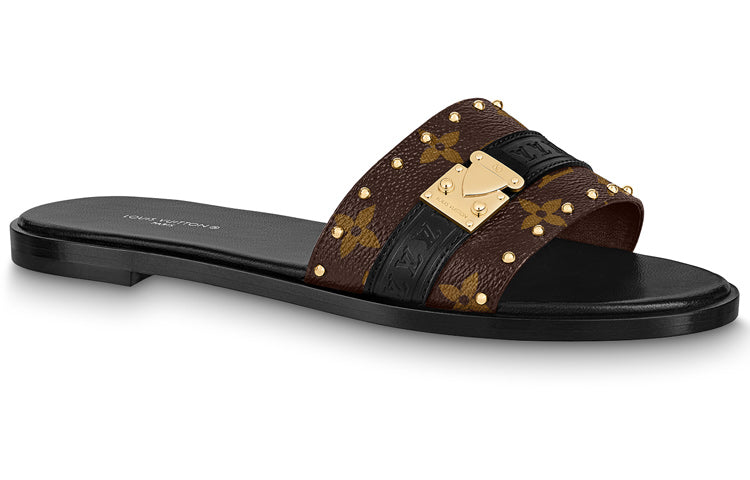 LOUIS VUITTON Lock It Odor-Resistant Slide Slippers Women's Brown