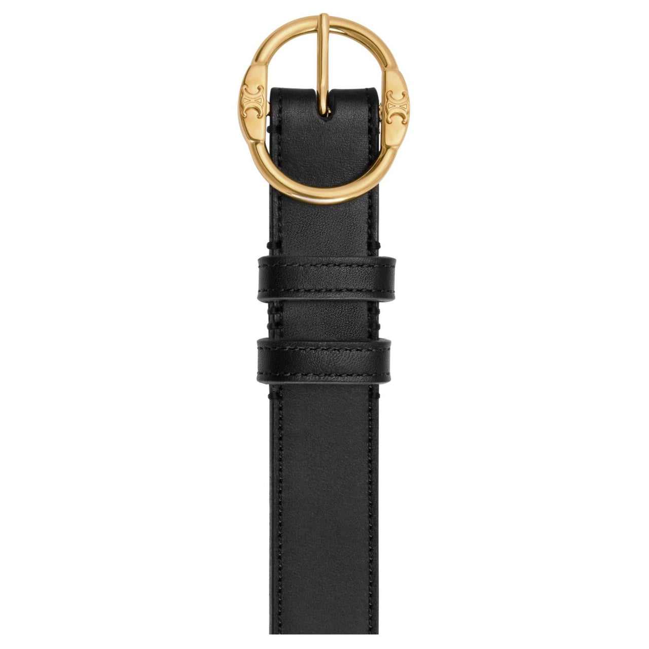 CELINE Badge Detail Pin Buckle Leather Belts Women's Black 2.5CM