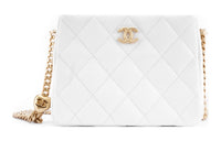 CHANEL 23P SS Cow Leather Hobo Bag Small Square Bag Shoulder Bag Crossbody Bag Small Size Unisex White