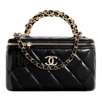 CHANEL Shiny Lambskin Handbag, Makeup Bag, Box Bag Regular Women's Black