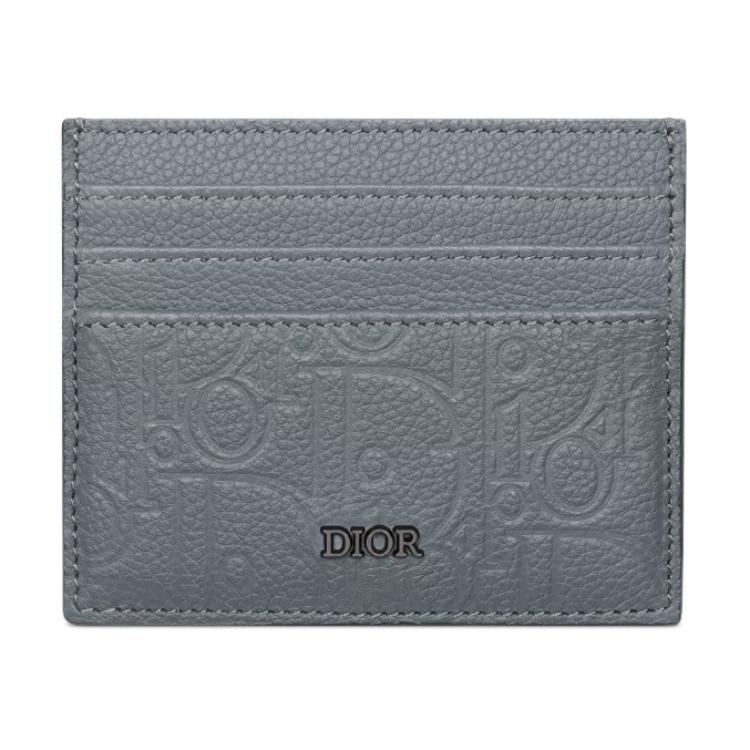 DIOR Cow Leather Card Holder Unisex Dark Gray
