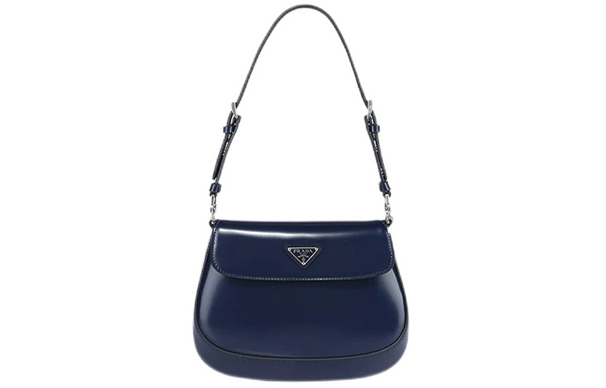 PRADA Cleo Shiny Cow Leather Shoulder Bag, Crossbody Bag Women's Baltic Sea Dark Blue
