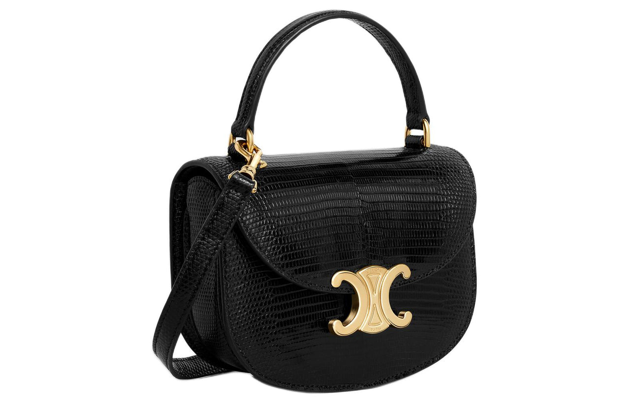 CELINE Besace Lizard Leather Shoulder Bag Crossbody Bag Handbag Mini Women's Black