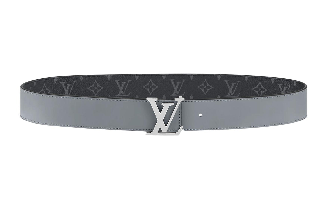 LOUIS VUITTON Cow Leather Leather Belts Men's Black/Gray Width: 4cm