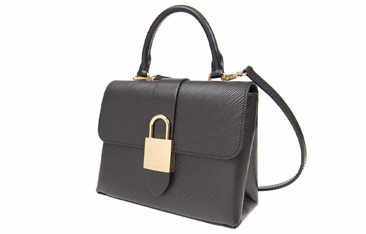 LOUIS VUITTON Locky Cow Leather Lockable Handbag, Shoulder Bag Regular Women's Black
