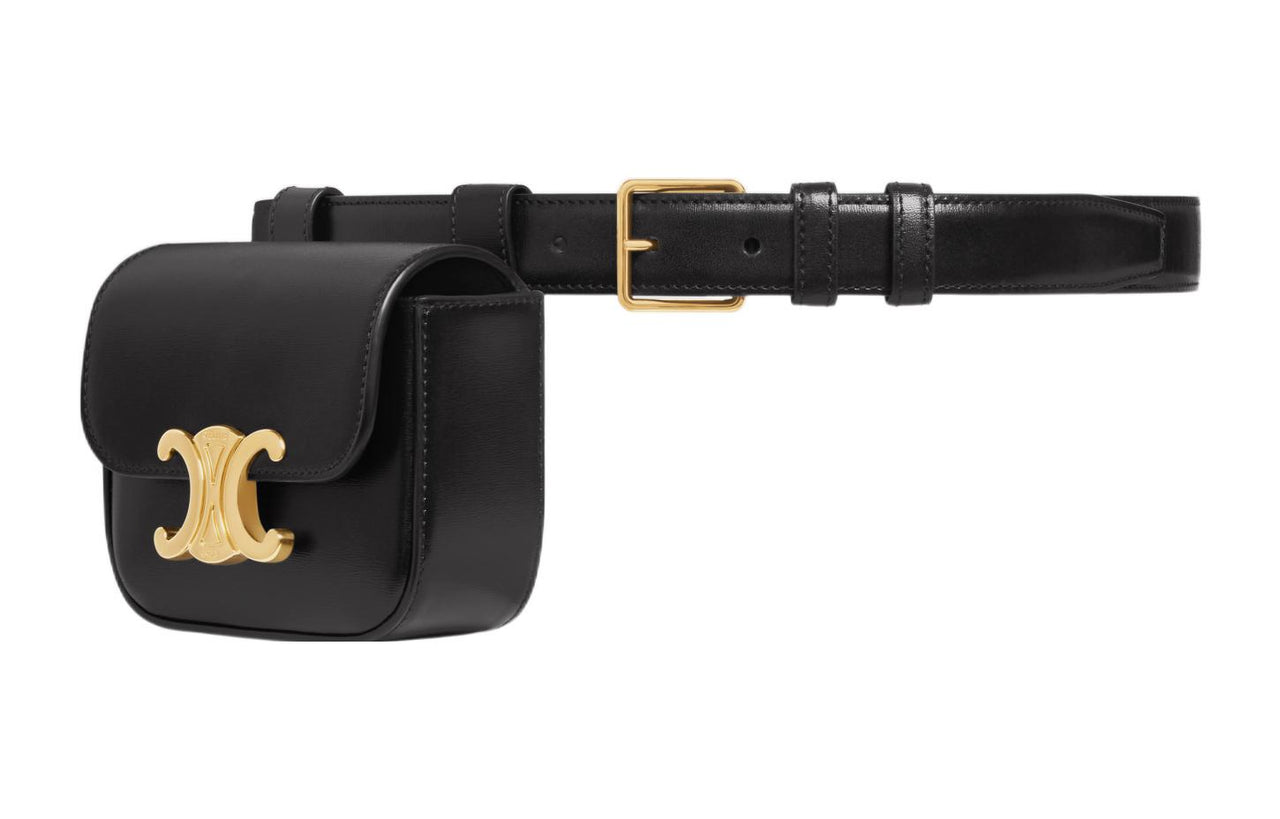 CELINE Triomphe Cow Leather Fanny Pack Mini Women's Black