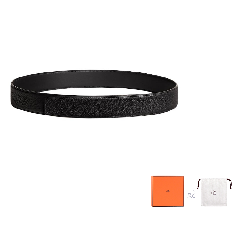 HERMES Calfskin Leather Belts Men's Width: 3.8CM