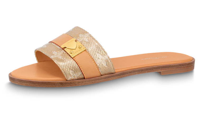 LOUIS VUITTON Lock It Slide Slippers Women's Brown