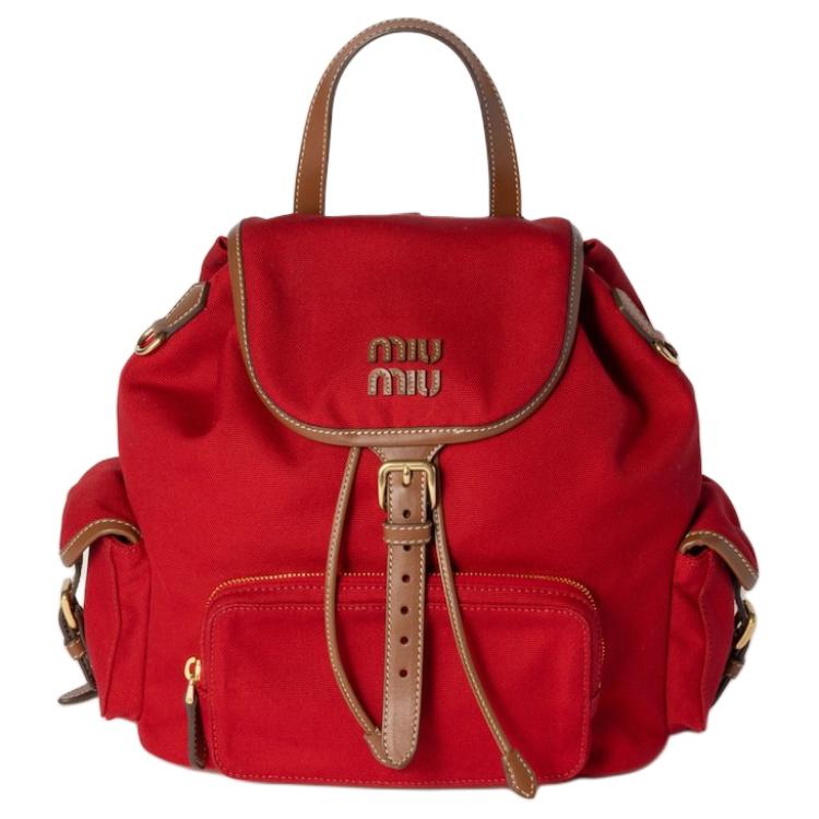 MIU MIU Cotton Backpack Regular Women's Red & Brandy
