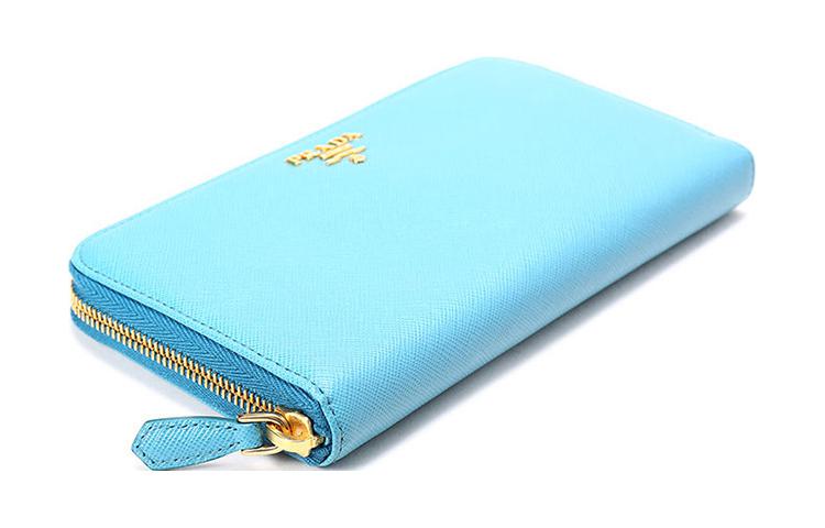 PRADA Cross Grain Cow Leather Wallet Large Size Women's Light Blue
