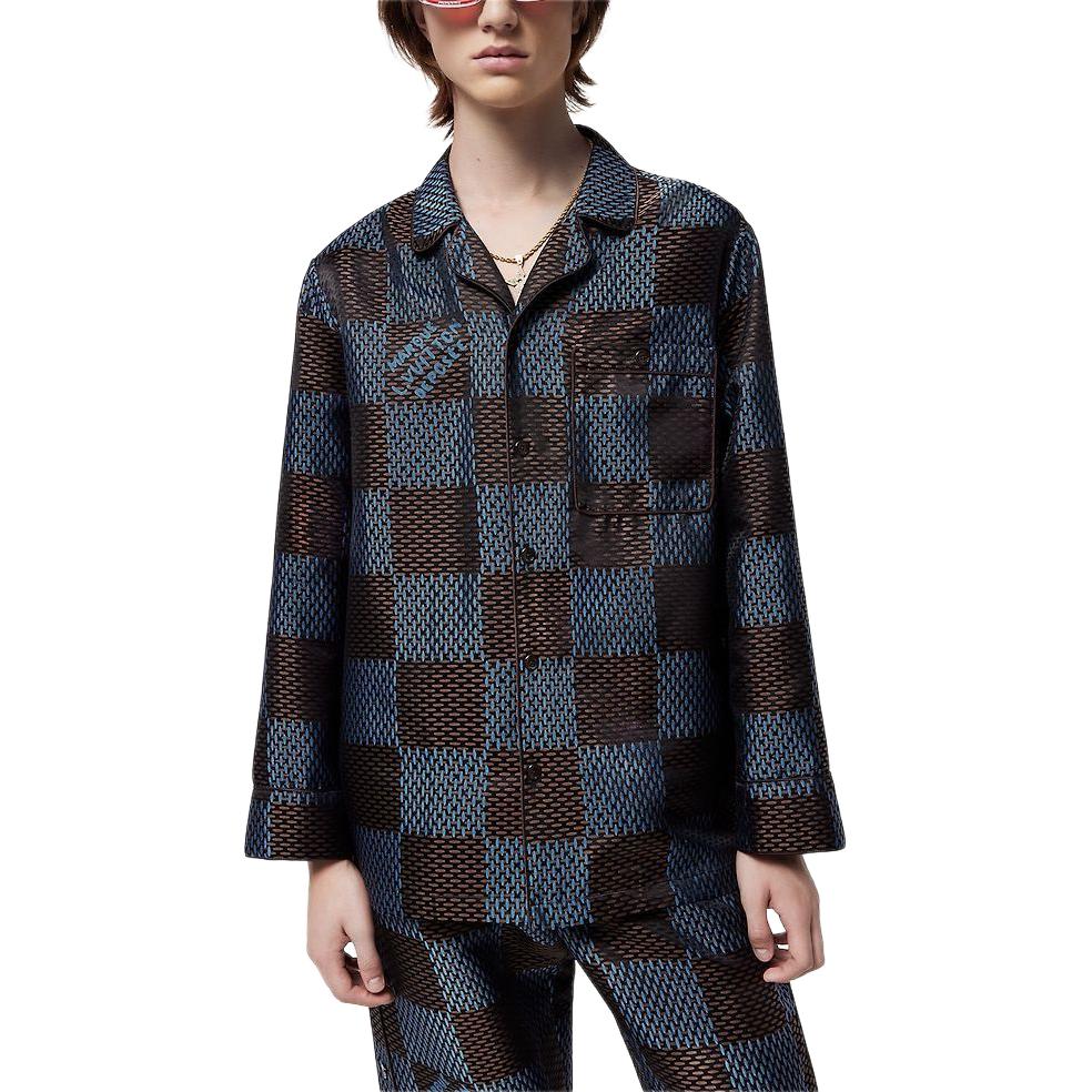 LOUIS VUITTON Long Sleeved Damier Silk Pyjama Shirt