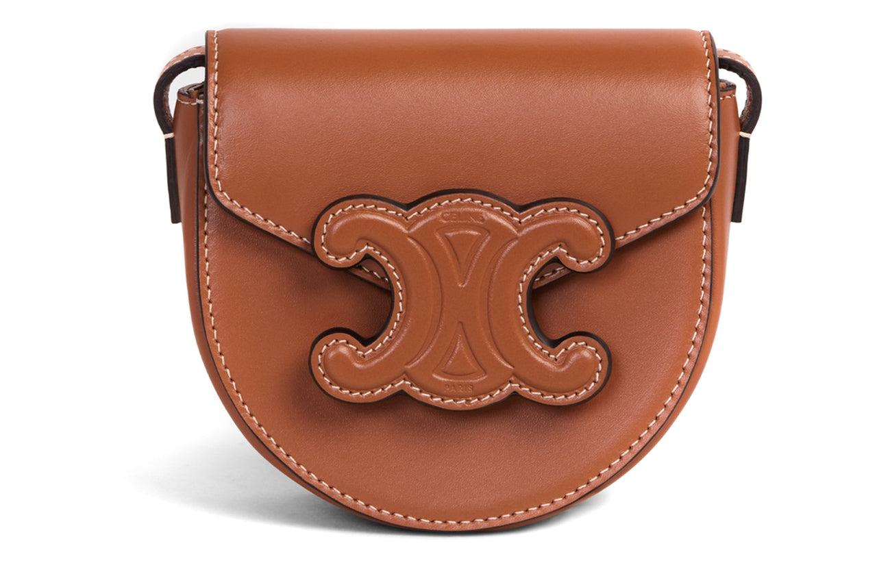 CELINE BesaceCuir Triomphe Cow Leather Saddle Bag Messenger Bag Handbag Shoulder Bag Crossbody Bag Mini Women's Tawny