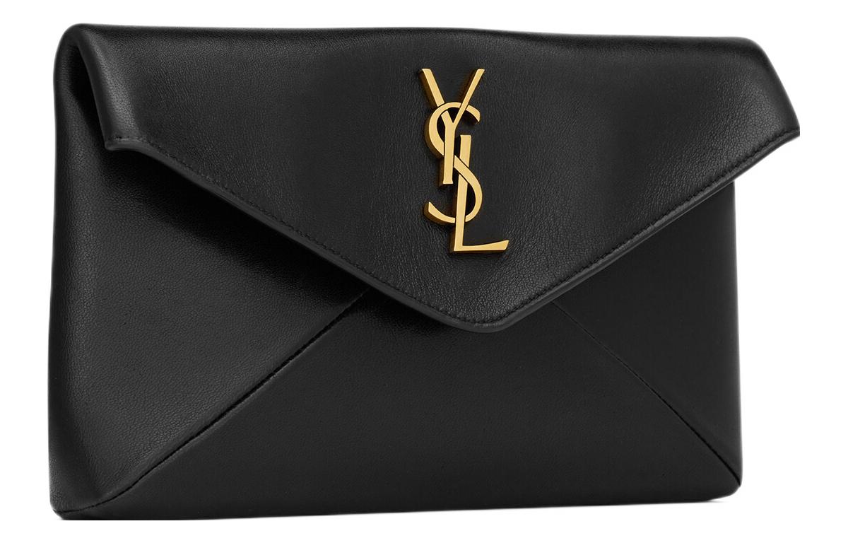 SAINT LAURENT Sheepskin Envelope Clutch Trumpets Women's Black