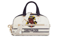 DIOR Smooth Cow Leather Bowling Bag, Handbag, Shoulder Bag, Crossbody Bag, Gym Bag, Travel Bag Trumpets Women's White