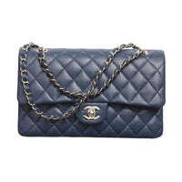 CHANEL Classic Flap CF Grained Shiny Calfskin Handbag Shoulder Bag Crossbody Bag Women's Dark Blue