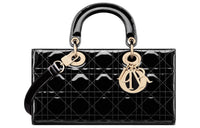 DIOR Lady D-JOY Patent Leather Cowhide Daisie Bag Shoulder Bag Crossbody Bag Handbag Medium Size Women's Black