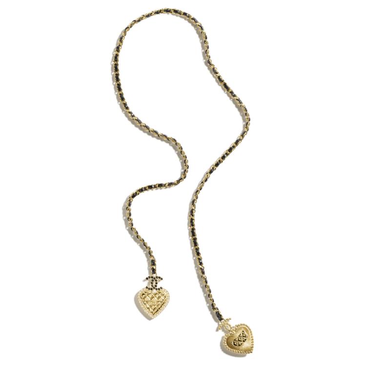 CHANEL Metal Lambskin Glazed Pearls Rhinestone Necklaces Unisex Black