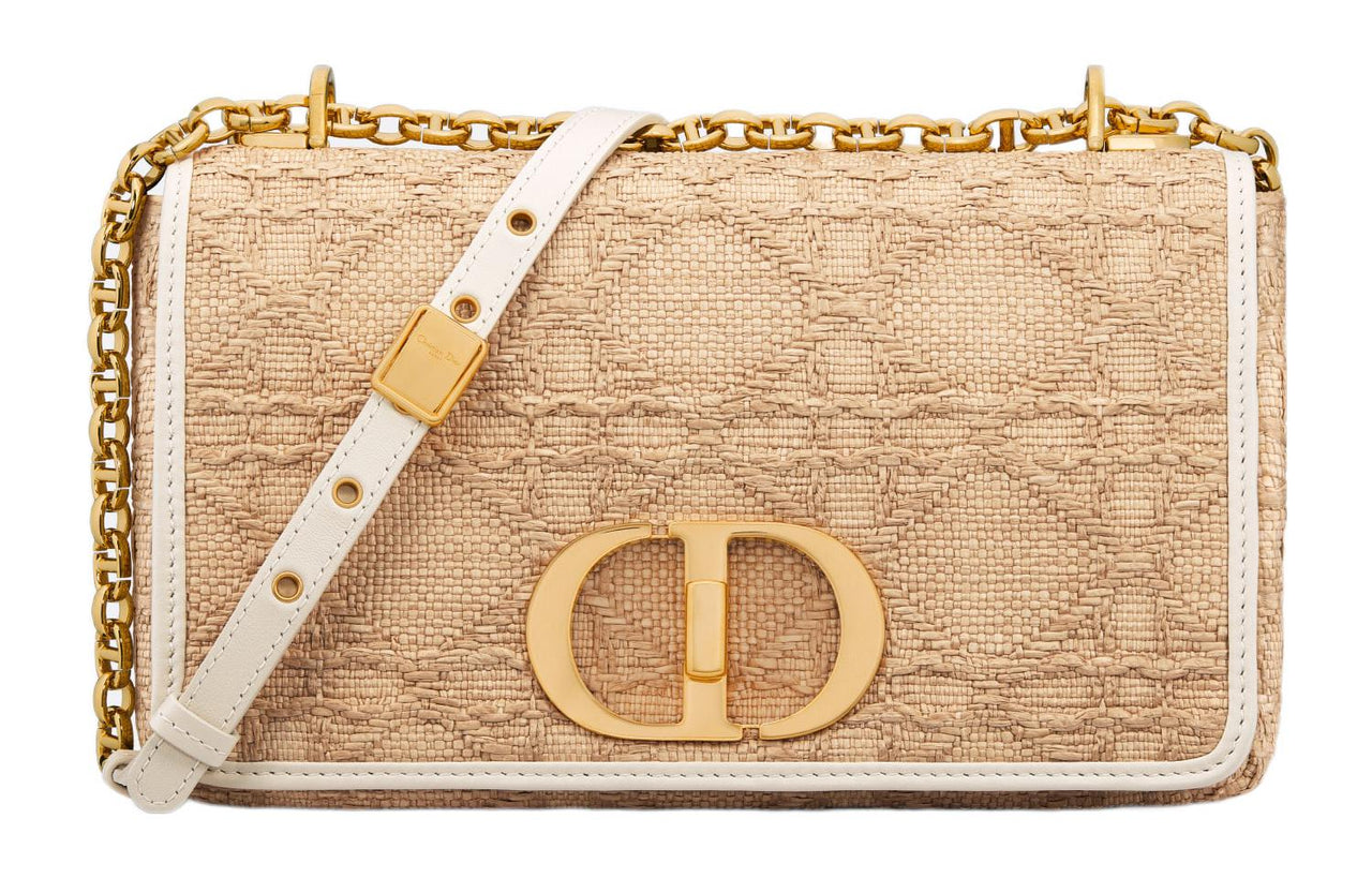DIOR Caro Macrocannage Raffia Crossbody Bag Shoulder Bag Women's Natural Color