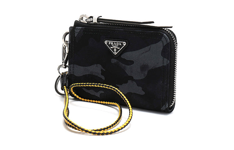 PRADA Fabric Card Holder With Clip Unisex Black
