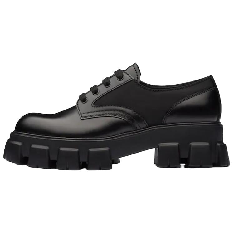PRADA Monolith Brushed Leather And Nylon Lace Up 'Black'