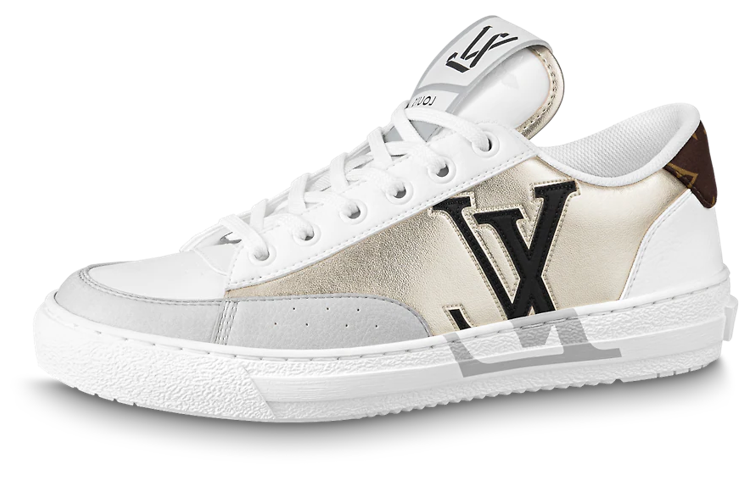 LOUIS VUITTON Charlie Stylish Skateboarding Shoes Women's White Gold