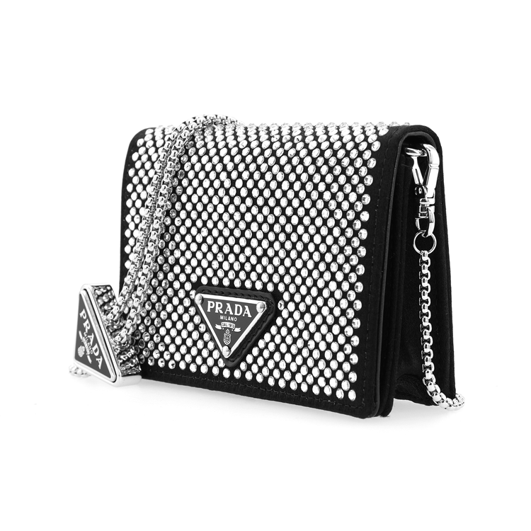 PRADA Fabric With Leather Card Holder Women's Black/Silver