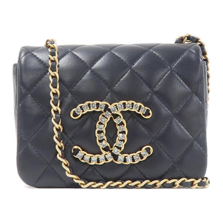 CHANEL Lambskin Mouth Cover Bag Crossbody Bag Women's Black
