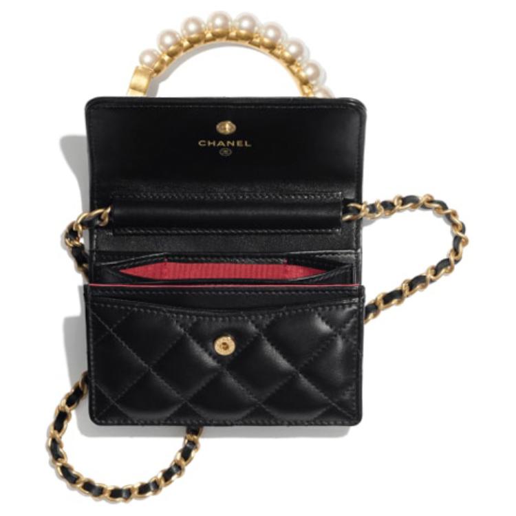 CHANEL Sheepskin Square Box Coin Purse Shoulder Bag Crossbody Bag Women's Black
