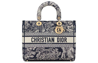 DIOR Lady Dior Embroidery Dior Bag Shoulder Bag Crossbody Bag Handbag Large Size Women's Blue