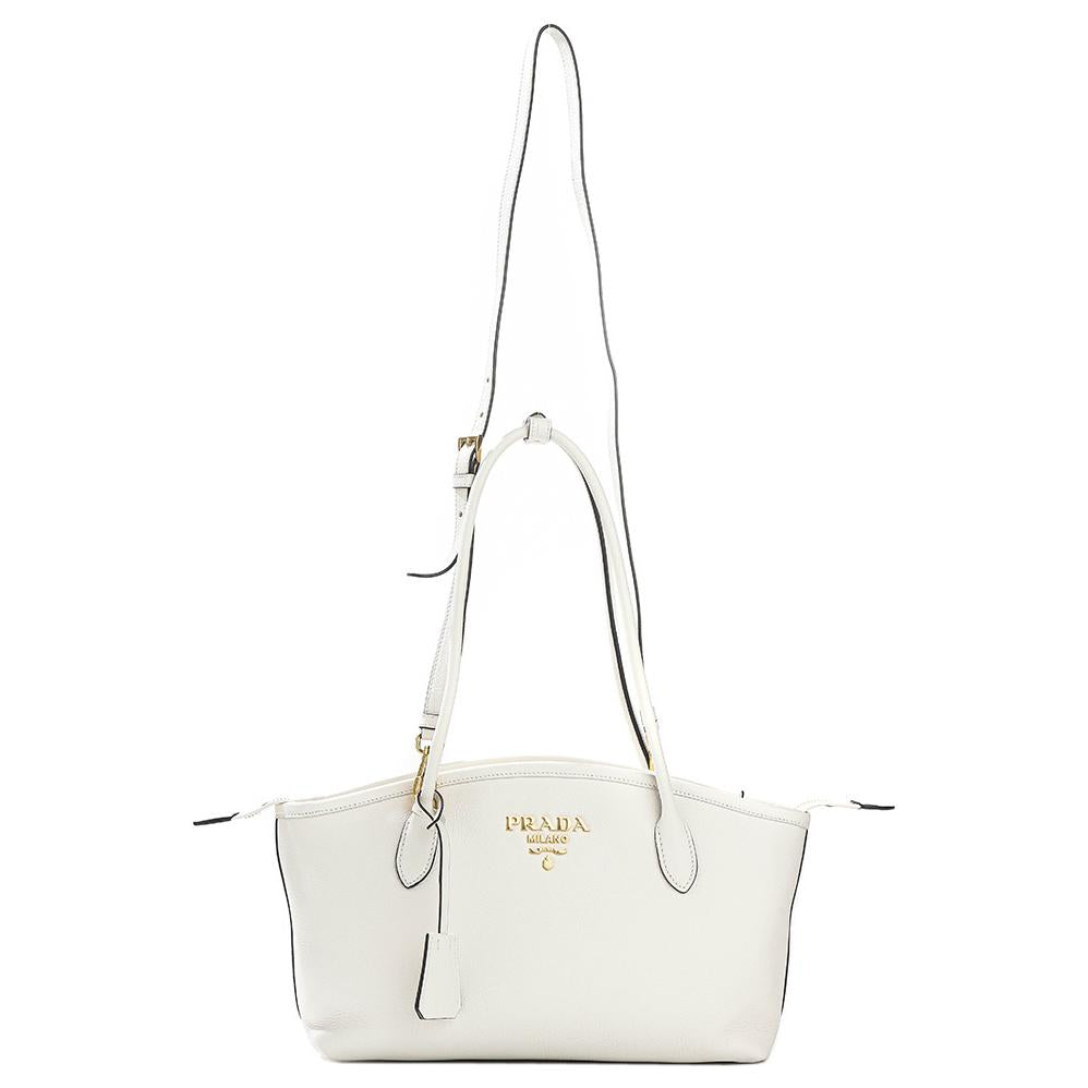 PRADA Calfskin Tote Bag Shopping Bag Crossbody Bag Shoulder Bag Women's White