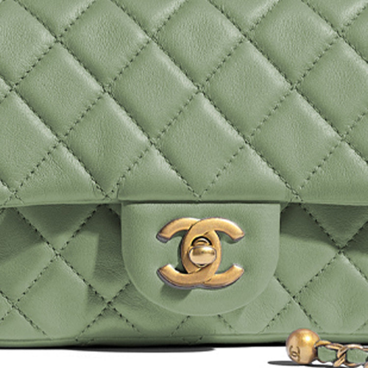 CHANEL Little Golden Ball Leather Shoulder Bag Crossbody Bag Regular Women's Avocado Green