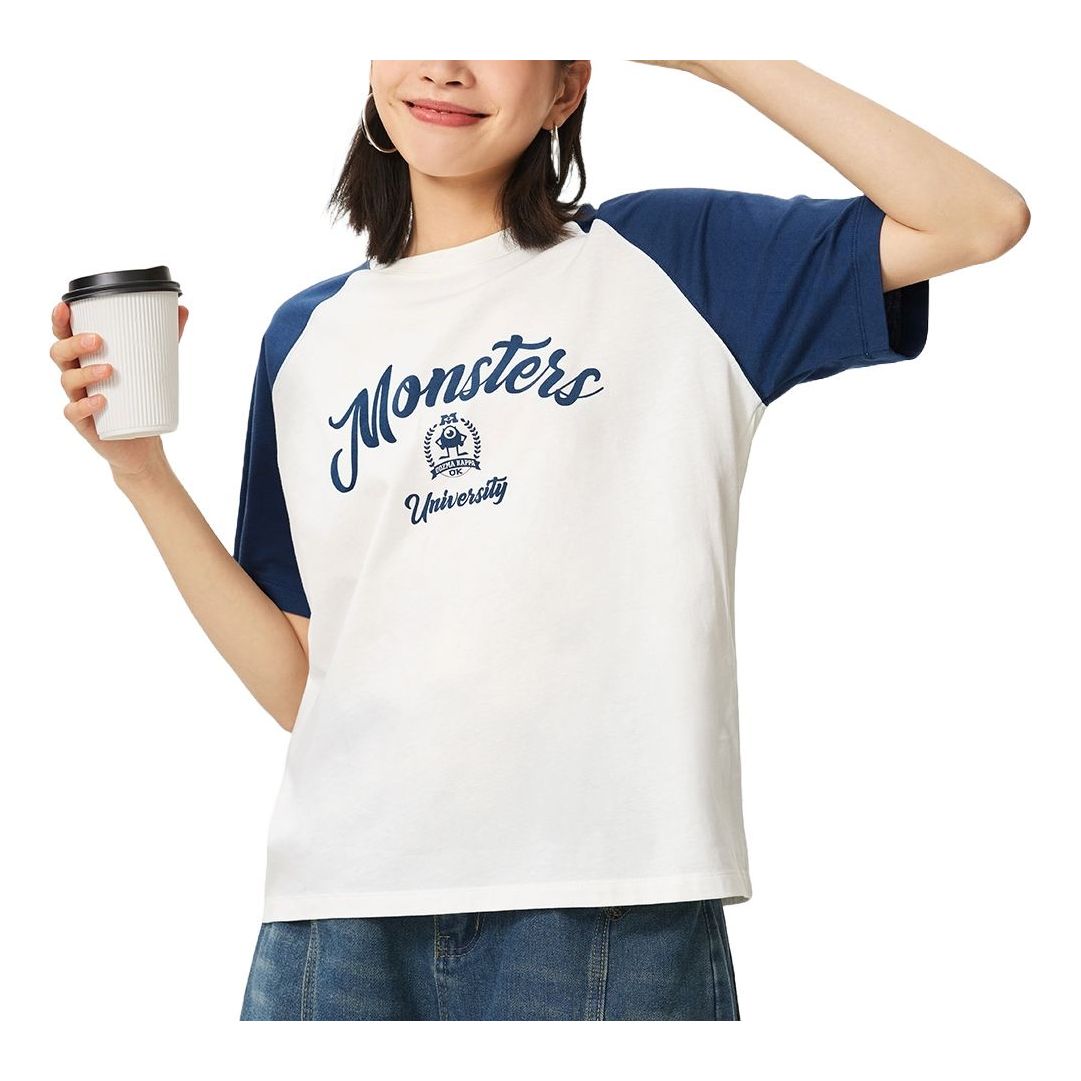 (WMNS) Li-Ning x Disney Monsters University Graphic T-shirt 'Cream White Navy' AHSU488-1