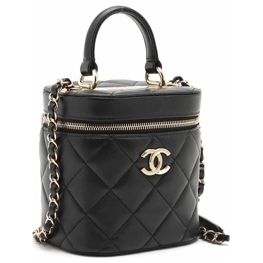 CHANEL Lambskin Bucket Bag Portable Crossbody Bag Shoulder Bag Medium Size Women's Black