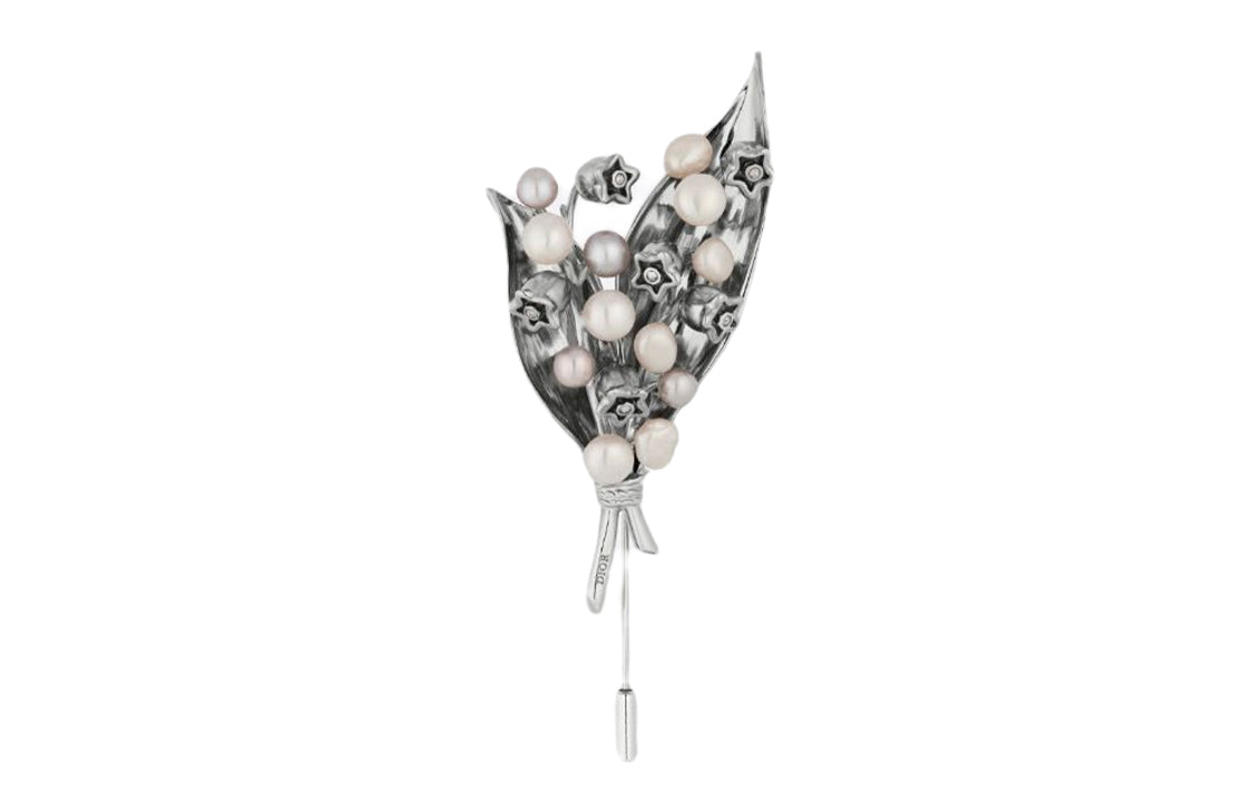 DIOR Silver Finish Brass With Pearl Decoration Brooches Women's Silver