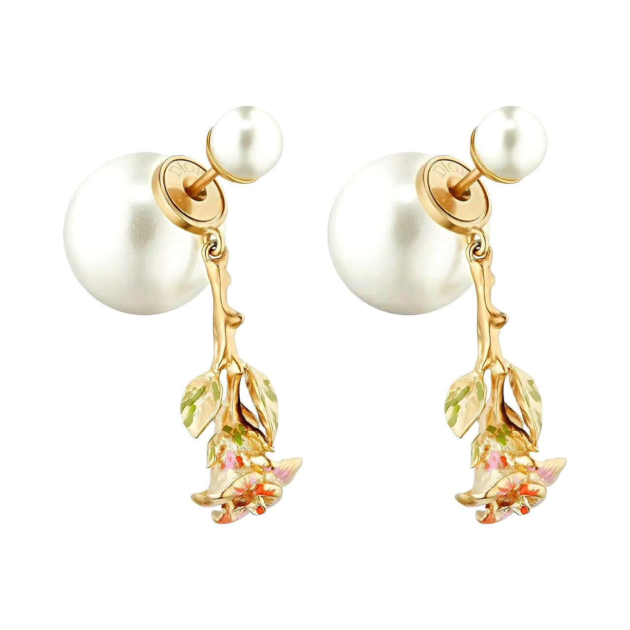 DIOR Metal Resin Pearl Lacquered Finish Earrings Women's Gold
