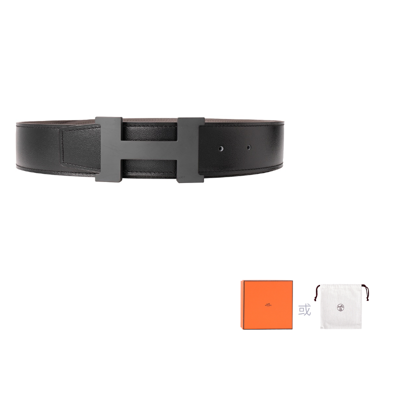 HERMES Cow Leather Leather Belts Unisex Black/Gray 3.8cm Wide