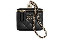 CHANEL Litchi Grain Calfskin Square Box Shoulder Bag, Crossbody Bag Women's Black