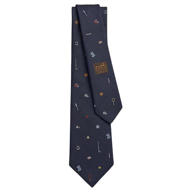 HERMES Mulberry Silk Ties Men's Blue