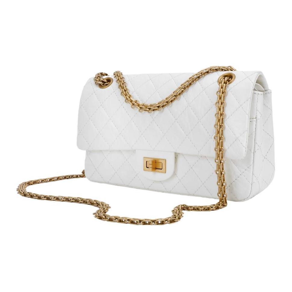 CHANEL 2.55 Calfskin Handbag Medium Size Women's White