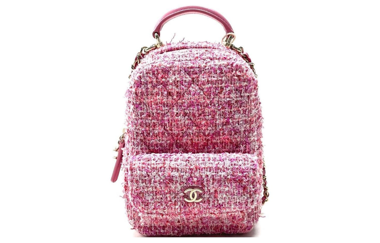 CHANEL Tweed Backpack Unisex Pink
