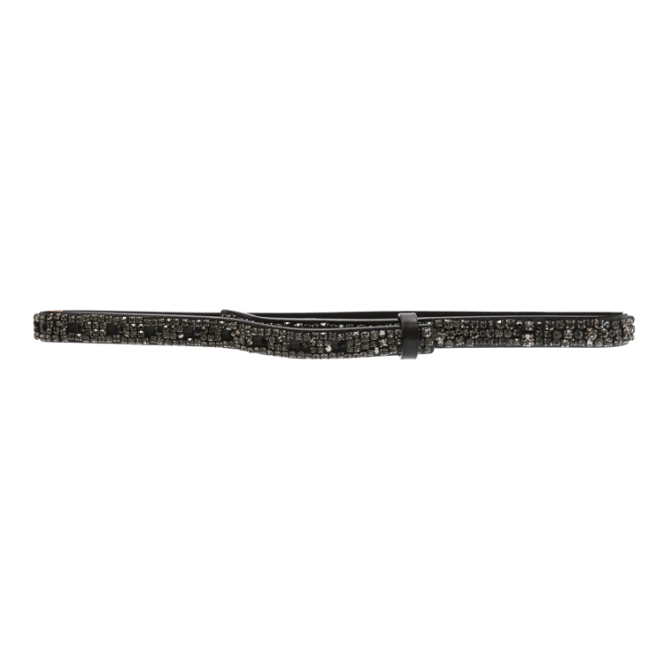 CELINE Individual Design Smooth Buckle Leather Crystal Leather Belts Women's Black Width: 2CM