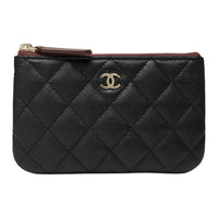 CHANEL Embossed Shiny Calfskin Clutch Small Size Women's Black