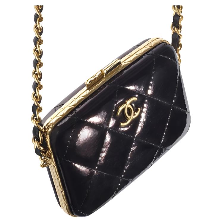 CHANEL Sheepskin Handbag Makeup Box Shoulder Bag Crossbody Bag Small Size Women's Black