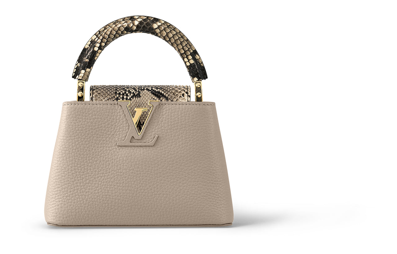 LOUIS VUITTON Capucines Leather With Python Skin Accents Capusin Shoulder Crossbody Handbag Mini Women's Elephant Gray