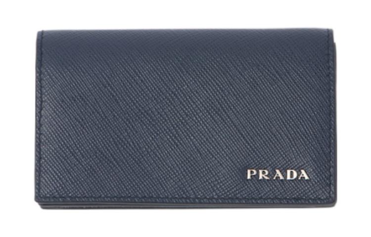 PRADA Saffiano Leather Card Clip Card Holder Men's Marine Blue & Light Gray