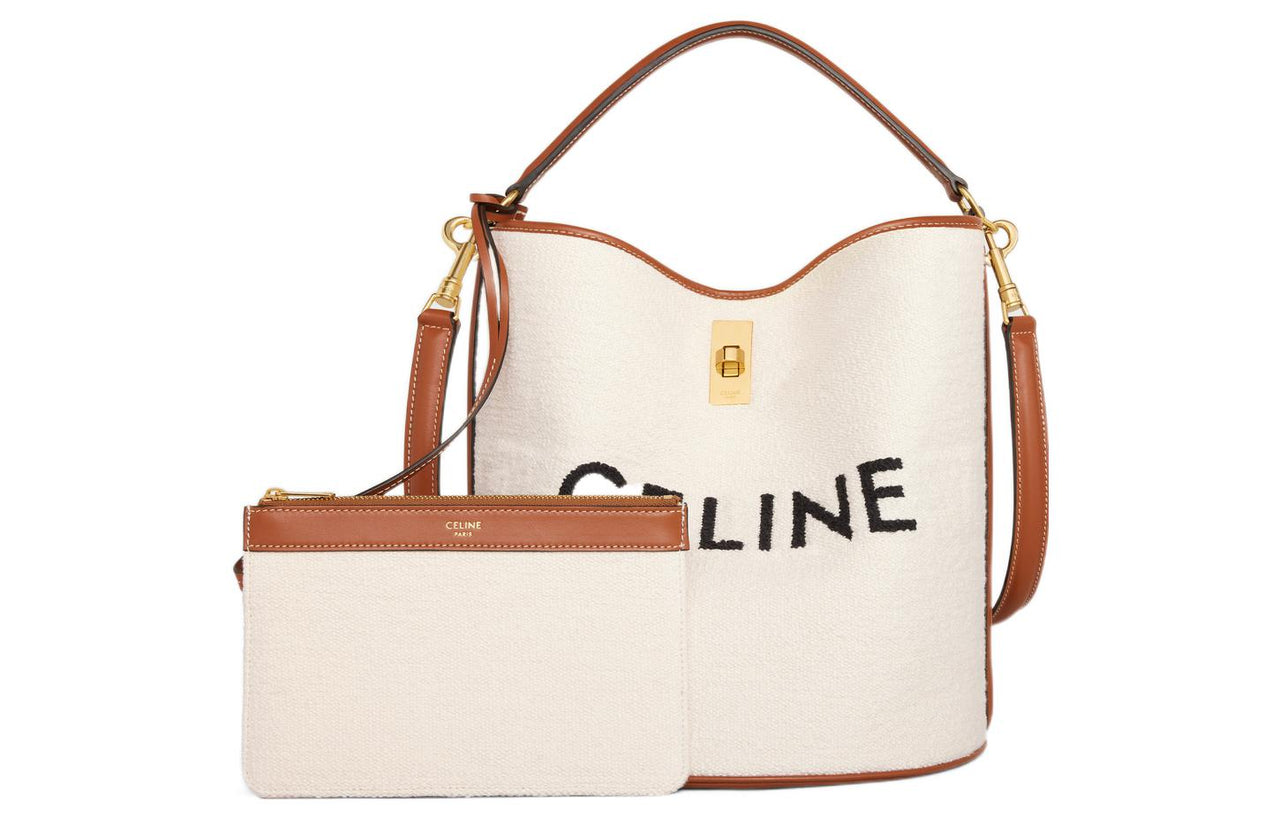 CELINE 16 Jacquard Fabric With Cow Leather Shoulder Bag, Crossbody Bag, Handbag Regular Women's Natural/Tan