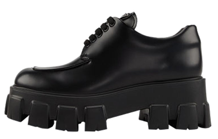PRADA Monolith Brushed Leather Lace up Shoes 'Black' Women's